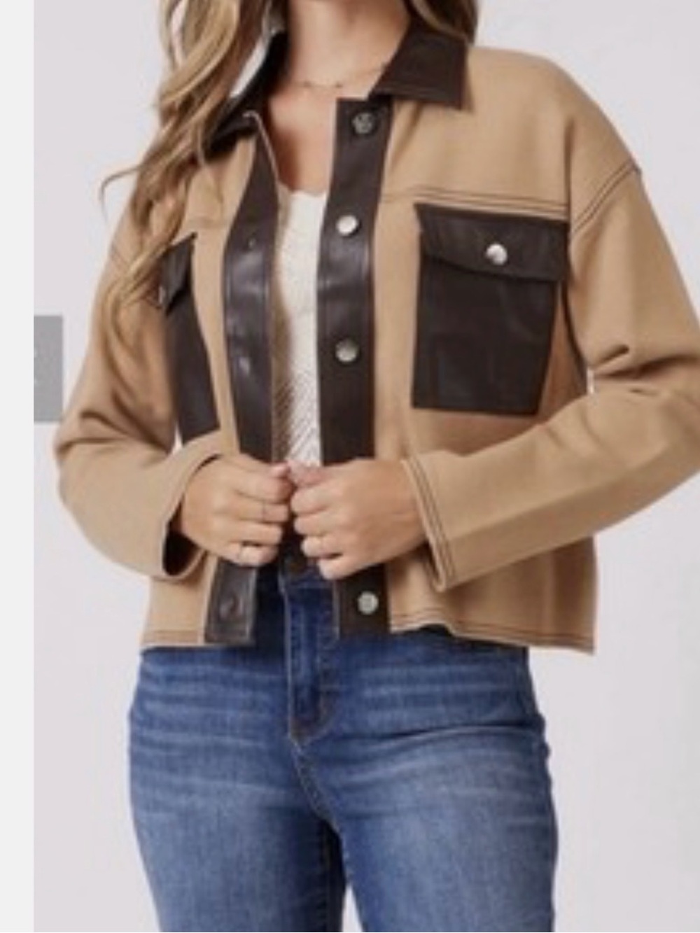 Nanette Lepore Tan Jacket with Dark Brown Faux Leather